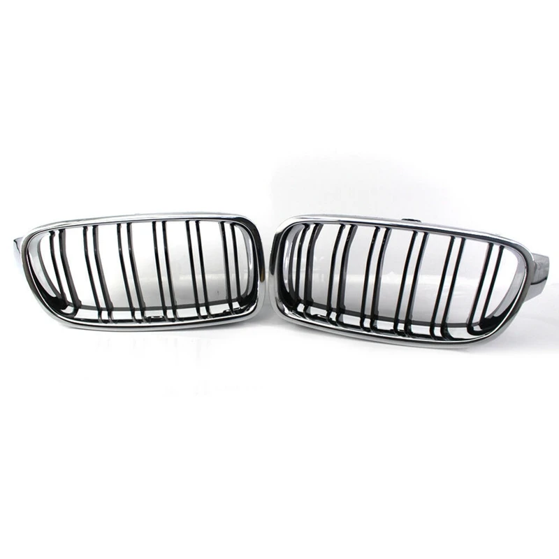 

Car Kidney Gloss Black Dual Slat Half Chrome Grille For-BMW 3 Series F30 2012 - 2018