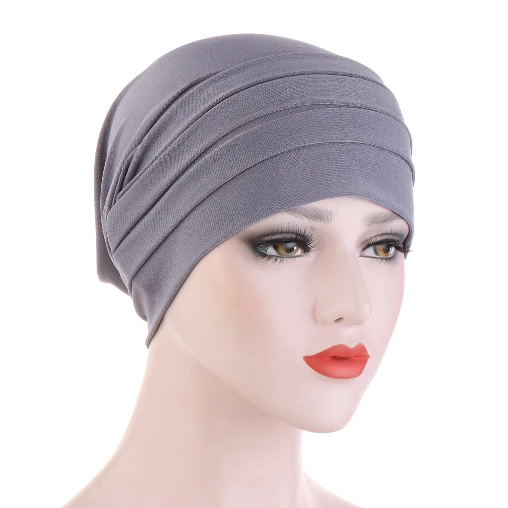 

2021 New Spring Candy Color Turban Cap Chemotherapy Headband Forehead Pile Hat Muslim Headscarf Women Hair Accessories