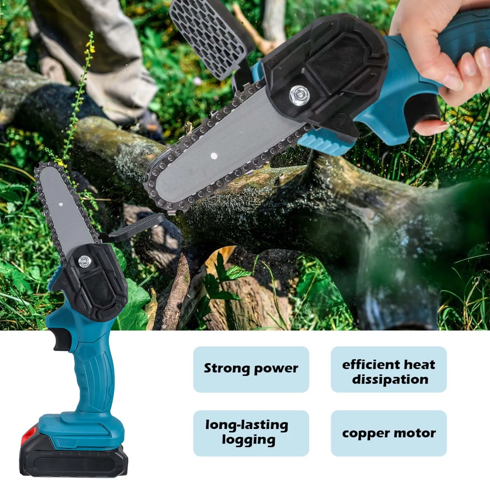 

24V Electric Mini Chainsaws Pruning Saw Cordless Garden Tree Logging Trimming Saw Woodcutting Tool Lithium Battery One-handed