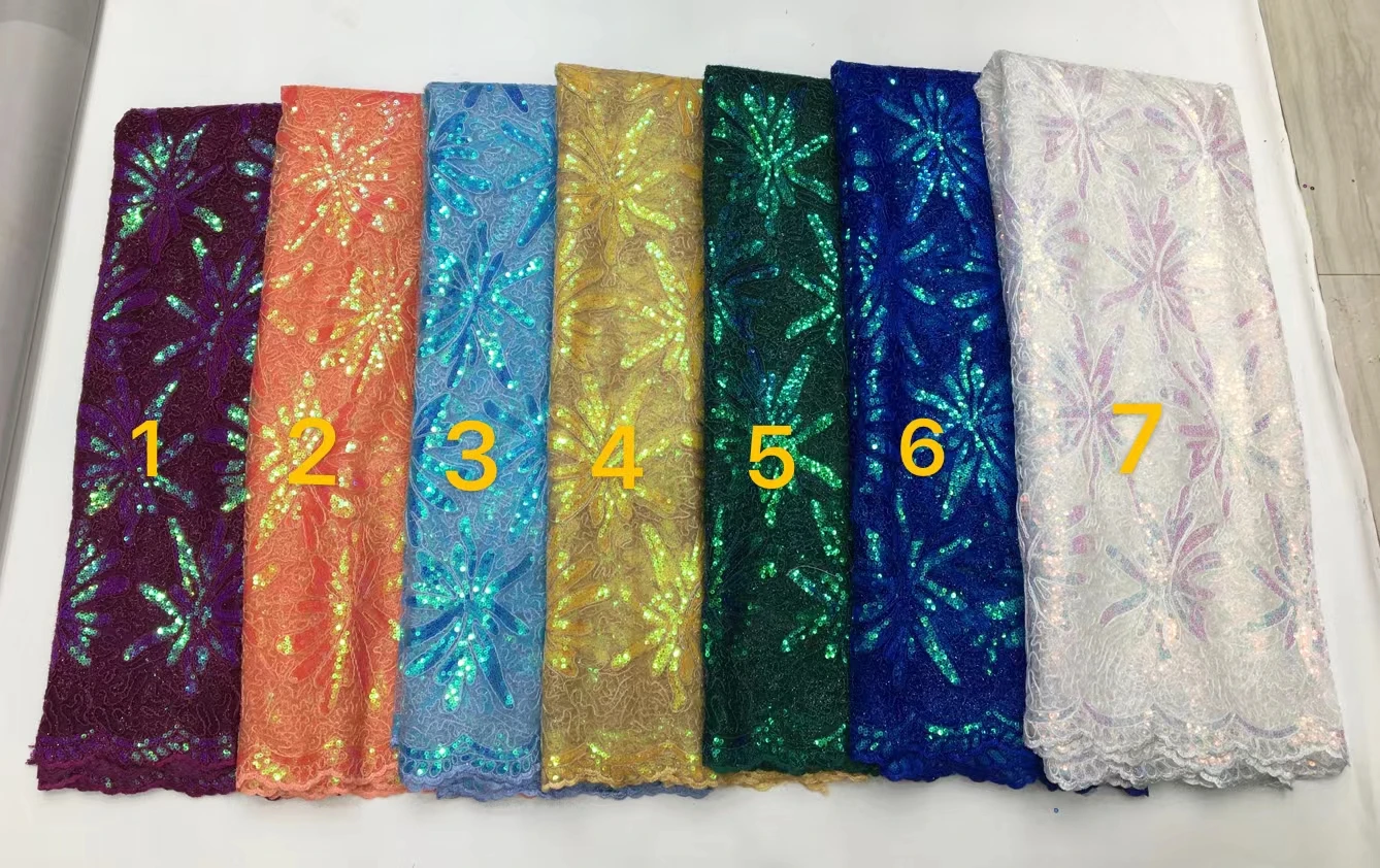 

Sequins Lace Fabric 2021 High Quality Sequins Lace Material Embroidery Nigerian Tulle Lace Fabrics For Bridal Sewing