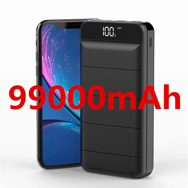 99000 мАч Внешний аккумулятор повербанк 2 USB LED портативный мобильный телефон