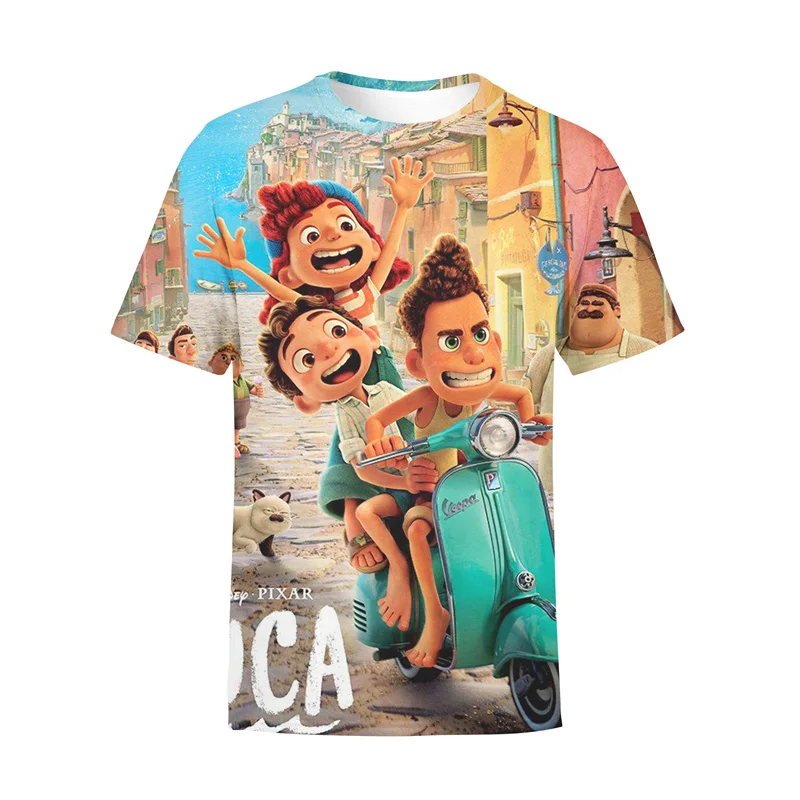 Disney Pixar Luca T Shirt Children Kids Kawaii Summer Cartoon Sea Monsters T-shirt for Girls Boys Clothing Unisex Short Sleeve | Детская