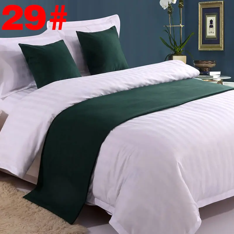 Solid Bed Runner Hotel Scarf Set Protector Slipcover Bed Decorative Scarf King For Hotel Bedroom Wedding Cushion Cover Teal Blue - Цвет: 29