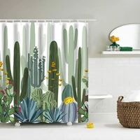 cactus shower curtain with hook bathroom tropical watercolor plants decor long cloth fabric curtains home bathtub screens green