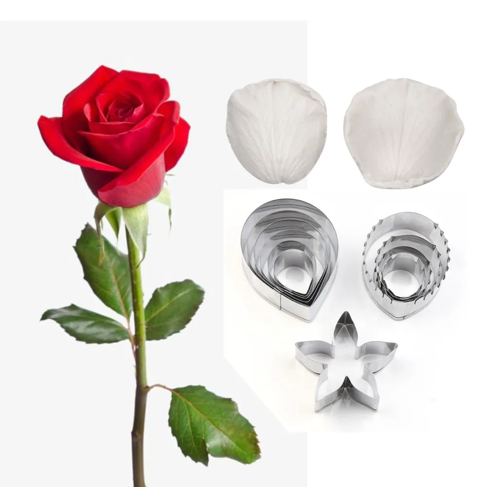 

Rose Flower Veiner Silicone Molds polymer clay tool Stainless Steel Cutter mould Petal Fondant cookie Cake Decorating Tools