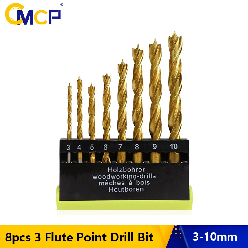 CMCP Сверло по дереву с титановым покрытием центральной точкой 3 флейты 8 шт. 10 мм