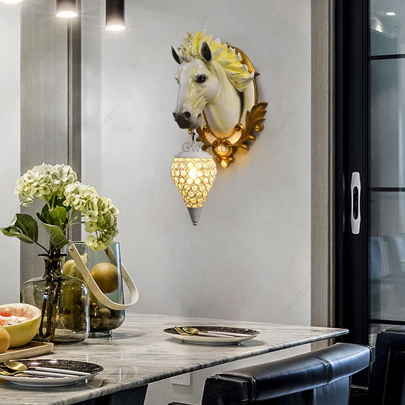Европейские полимерные лошадь настенный светильник винтажные хрустальные