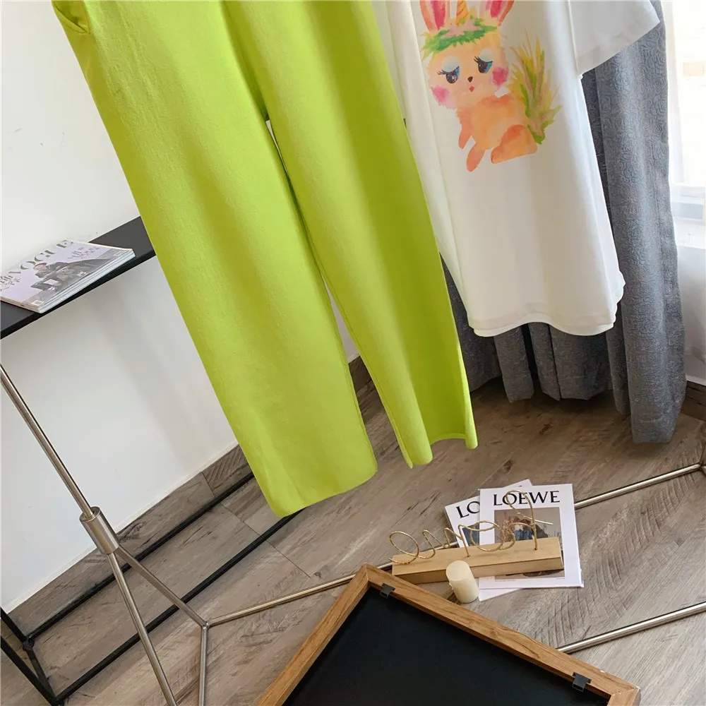 

Juice Snow 2021 Spring Summer Green Color Long Trousers New Skin-Friendly Soft Full Legs- Length Air Pants Modal Wide-Leg Pant