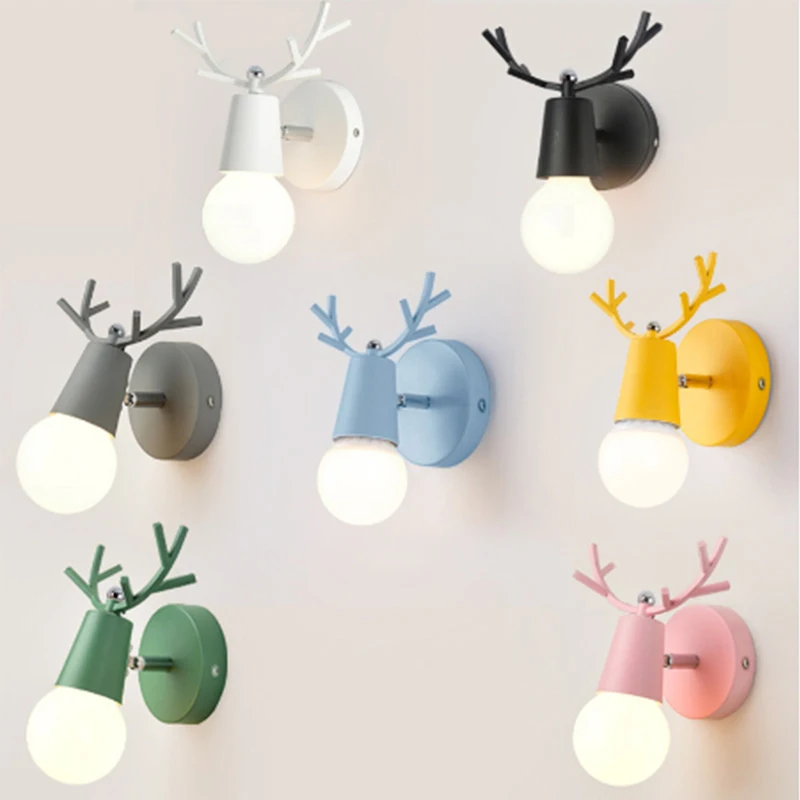 

Nordic Antlers LED Wall Lamp Modern Deer Wall Sconce Bedroom Bedside Light Fixtures Children Room Colorful Wall Lighting Fixture
