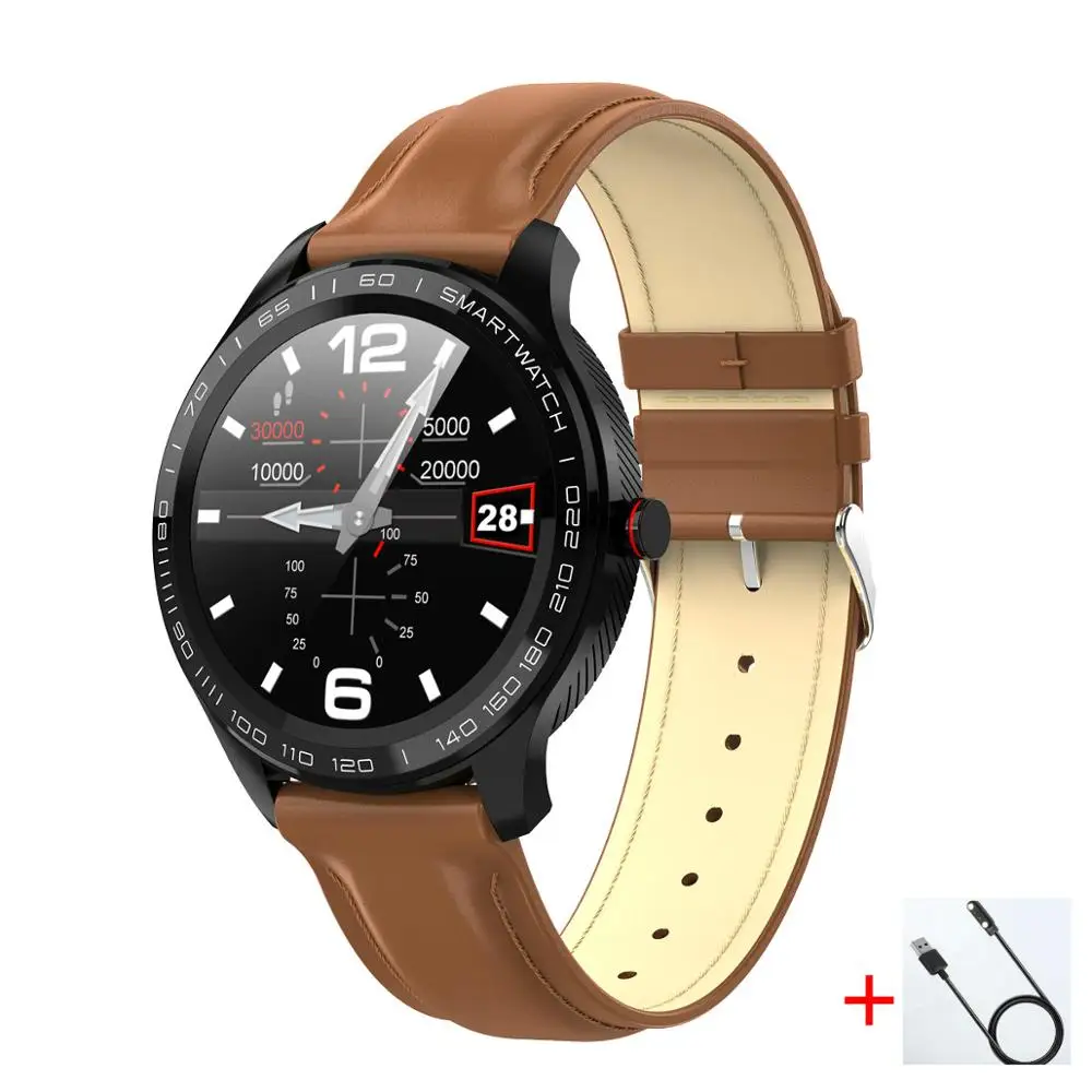 brown leather cable Смарт-часы L9 ECG PPG, мужские спортивные часы с Bluetooth, Смарт-часы, водонепроницаемые, IP68, кровяное давление, кислородная кожа, часы для женщин - Цвет: brown leather cable