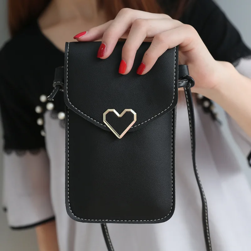 

Luxury Handbags Women Bags Designer Heart-shaped Transparent Touch Screen Simple Retro Mobile Phone Bag 2020 New Buckle Bag