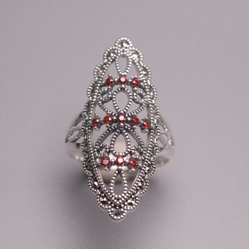 

S925 Sterling Silver Ring Women Luck Hollow Zircon Flower Ring Adjustable 35mmW Fine Jewelry