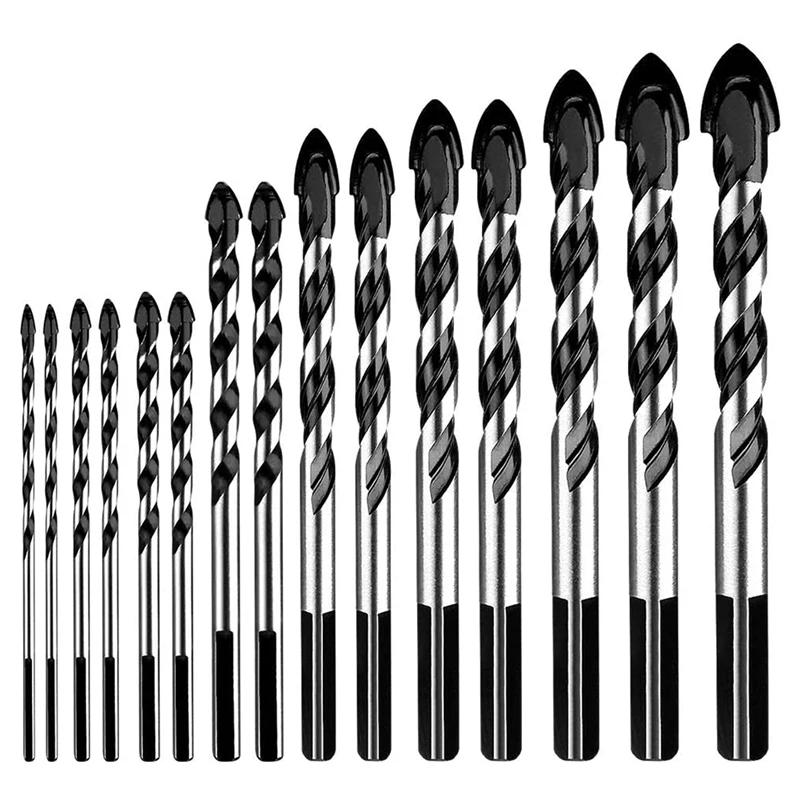 

Masonry Drill Bit Set 15 Pcs Tungsten Carbide Tip Twist Drill Bitsfor Porcelain Ceramic Tile Concrete (3-16mm)