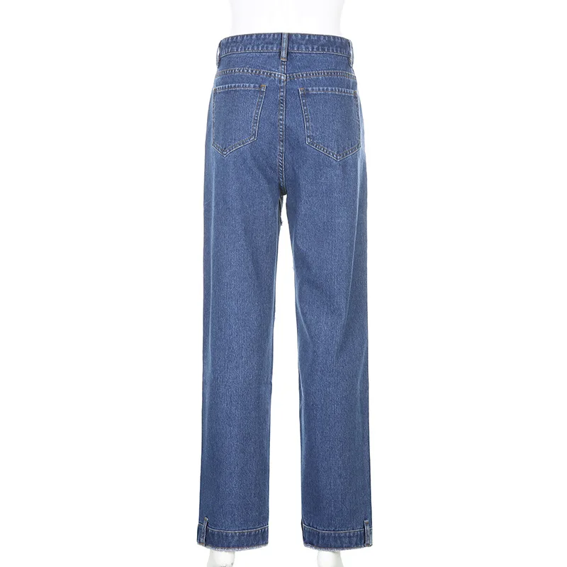 

SEASONS Pockets Patchwork Denims Pants Women High Waisted Jeans Buttons Fly Straight Pants Fashion Ladies Jean Autumn ASPA81756