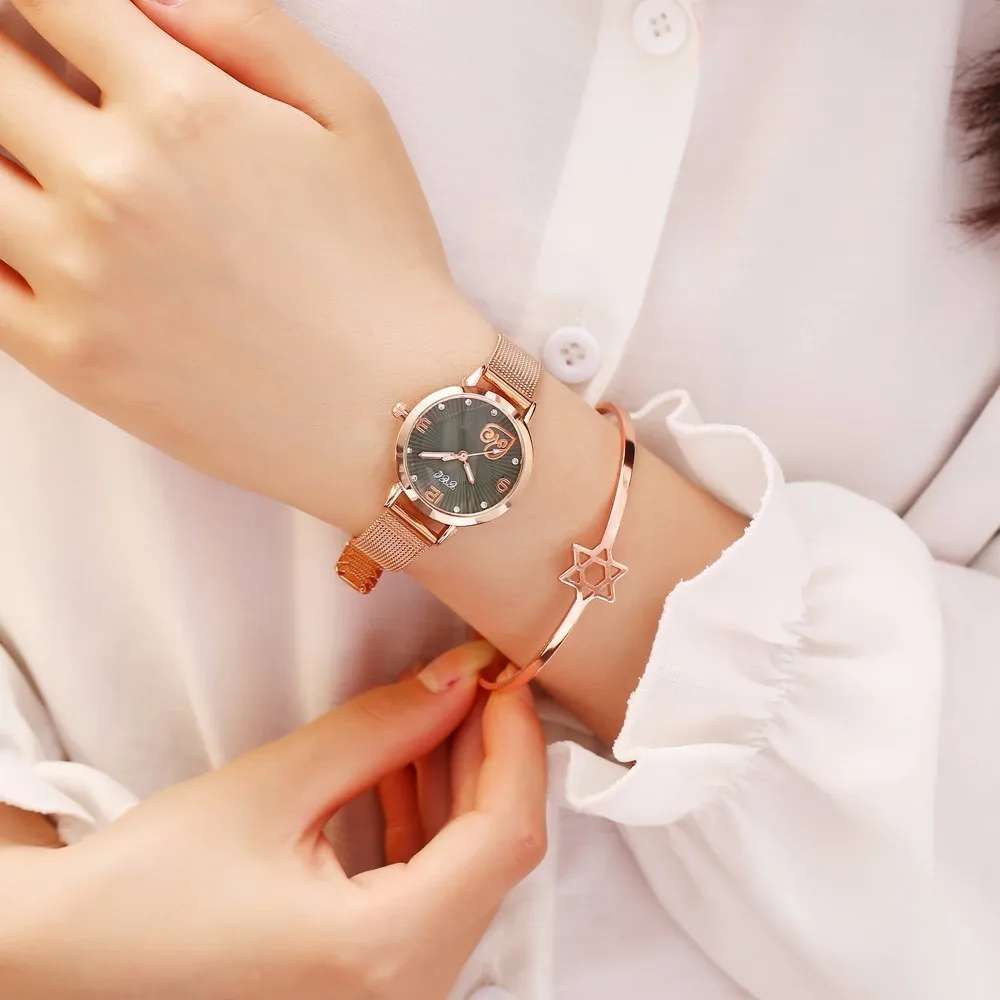 Часы женские кварцевые из нержавеющей стали под розовое золото | Наручные часы