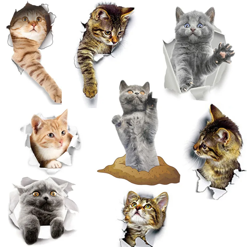 3d яркое отверстие кошка собака настенная наклейка украшение для ванной туалета