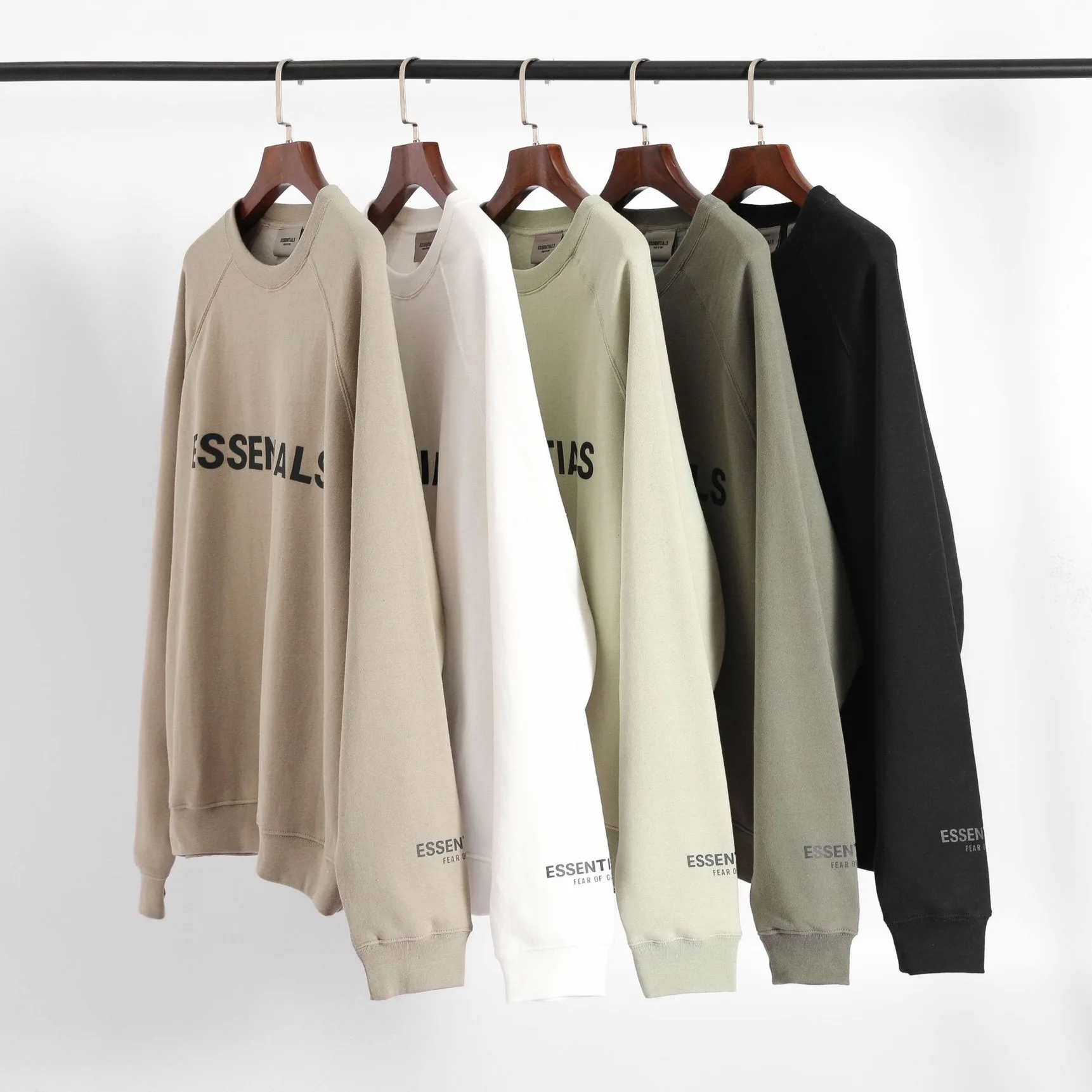 

ESSENTIALS double line couple sweater men and women the same round neck plus velvet drop shoulder loose high street top