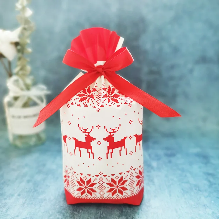 Christmas bag-2 10PCSNew Year Christmas Bag Christmas Gift Bag Candy Cookies Plastic Bag for Packaging Food Gift Drawstring Drawstring Pocket - Color: Christmas bag-2