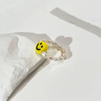 2021 ins hot new minimalist freshwater pearl bead smile face smiley rings for women ladies string ring fashion jewelry gift