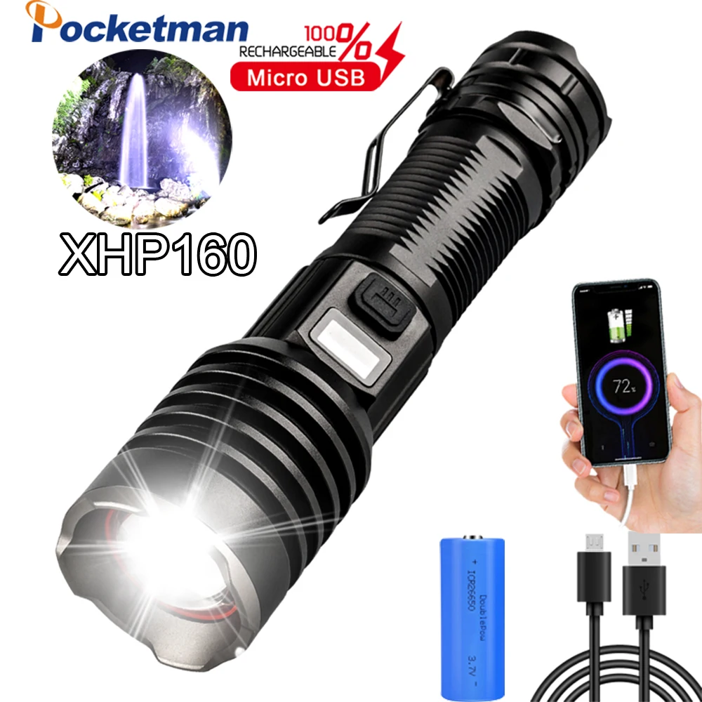 

Brightest XP160 LED flashlight 6 Modes Aluminum Alloy Torch LanternaTactical flashlight Lantern power by 18650 26650 for Camping