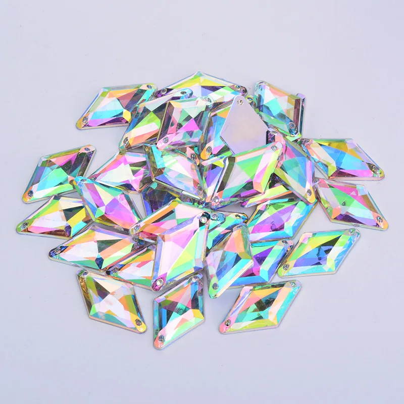 JUANO 18*30 мм специальные внутренние подкладки для шитья Стразы AB Crystal с плоской задней частью в виде ромбов с украшением в виде кристаллов Аппликация из страз модные, акриловые камни для поделки своими руками
