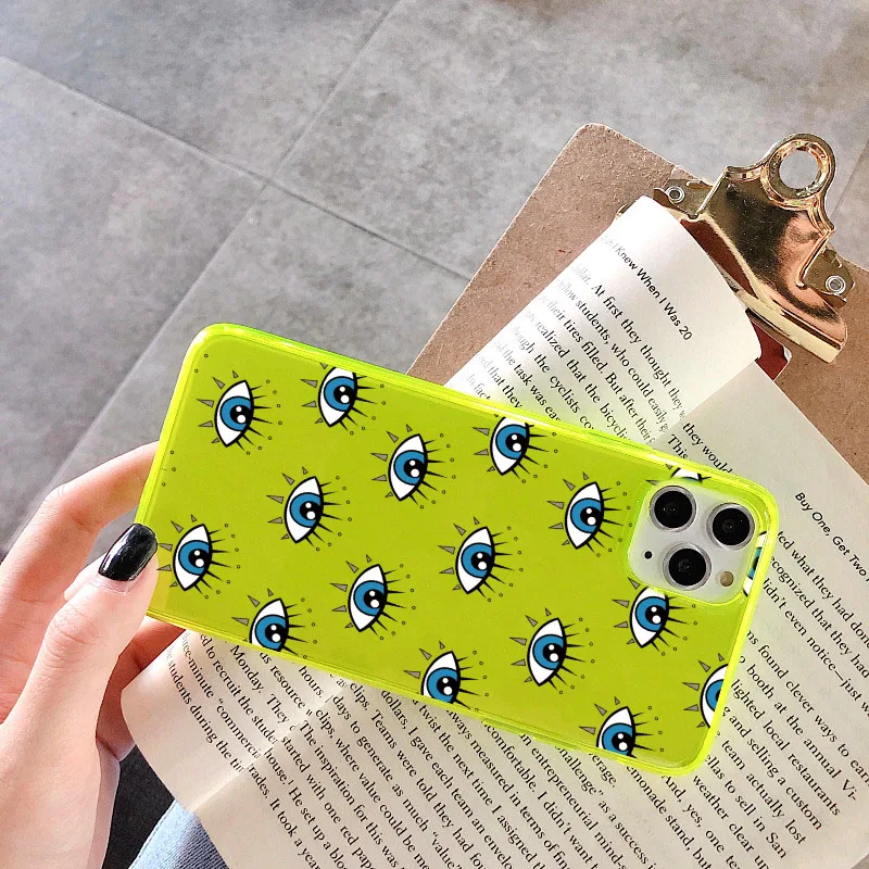 Флуоресцентный чехол с забавными глазами для телефона iPhone 12 mini 11 Pro Max XR X XS 8 7 Plus SE 2