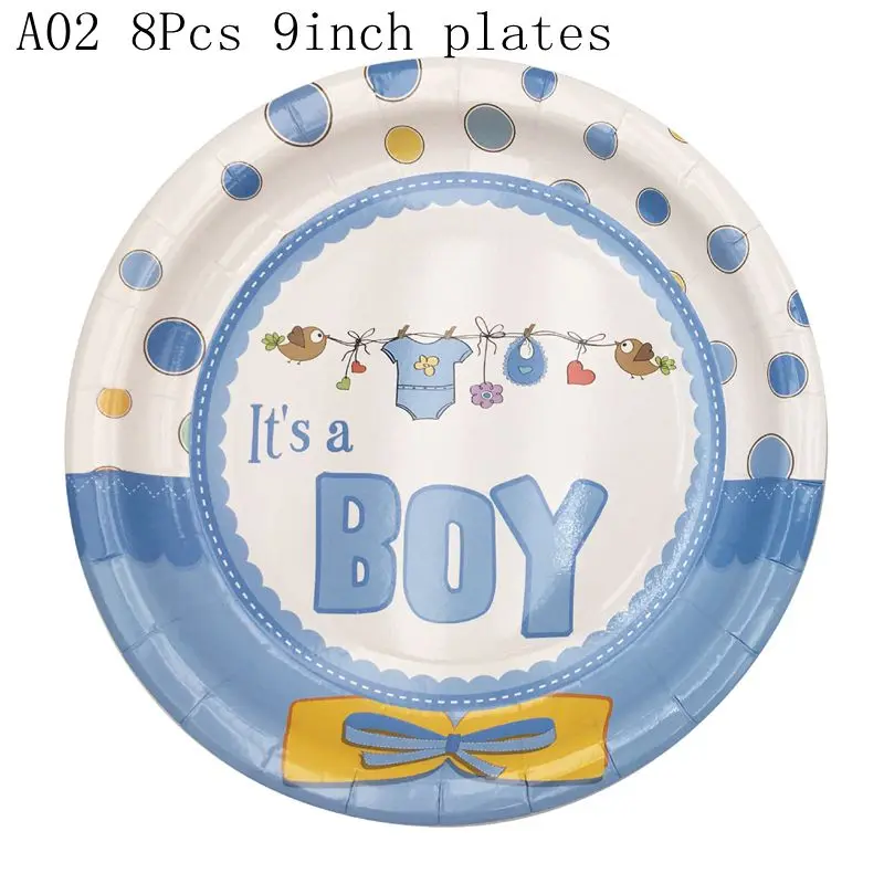 A02 8pcs 9inch plate Одноразовая посуда для мальчиков или девочек, кружки, тарелки, салфетки, скатерть, гирлянда для вечеринки в честь рождения - Цвет: A02 8pcs 9inch plate