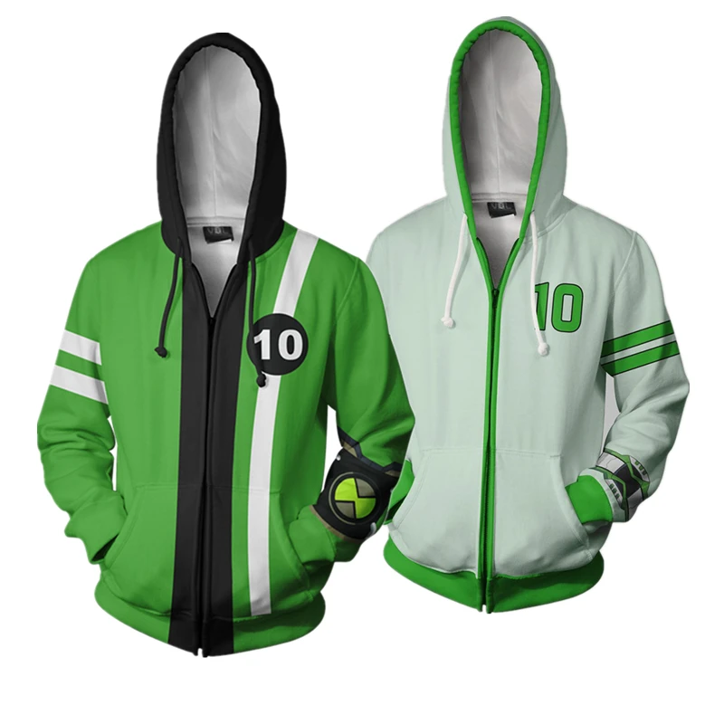 ben10 Alien Force Hoodie Ben Tennyson Cosplay Costume 3D Printing Casual Zipper Jacket Sweatshirt
