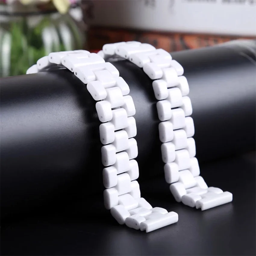 Ceramic White Watchband 14mm 16mm 17mm 18mm Flat Interface Deployment Invisible Double Folding Clasp With Tool Wristband Straps | Наручные