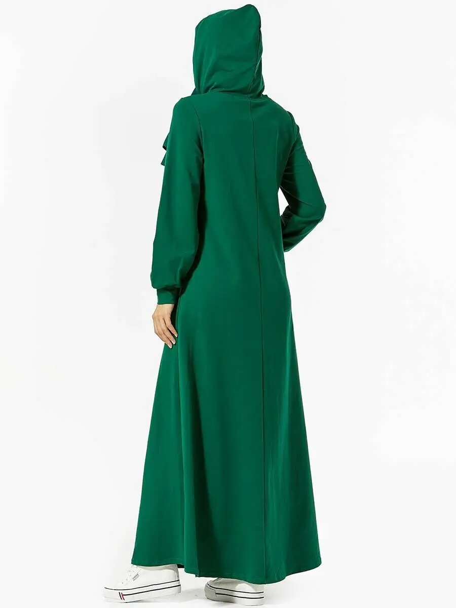

Women Sports Abaya Islamic Hooded Long Sleeve Dress Arab Robe Kaftan Long Caftan Embroidery Gown Middle East Casual Autumn Dress