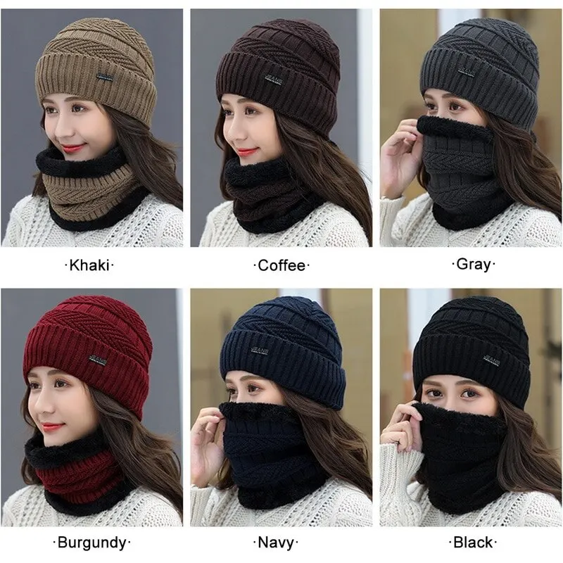 

Balaclava Women's Knitted Hat Scarf Caps Neck Warmer Winter Hats For Men Women Skullies Beanies Warm Fleece Cap 6 Colors
