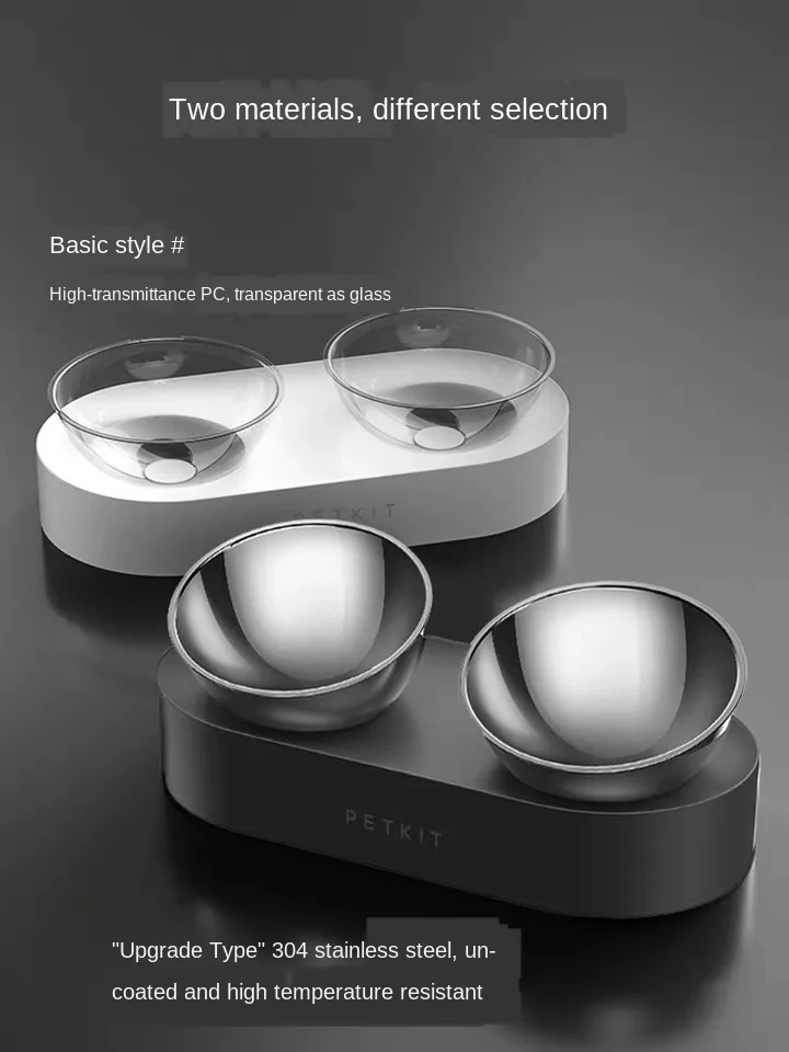 

Frosted texture adjustable cat basin separate design stainless steel double bowl base non-slip pet products