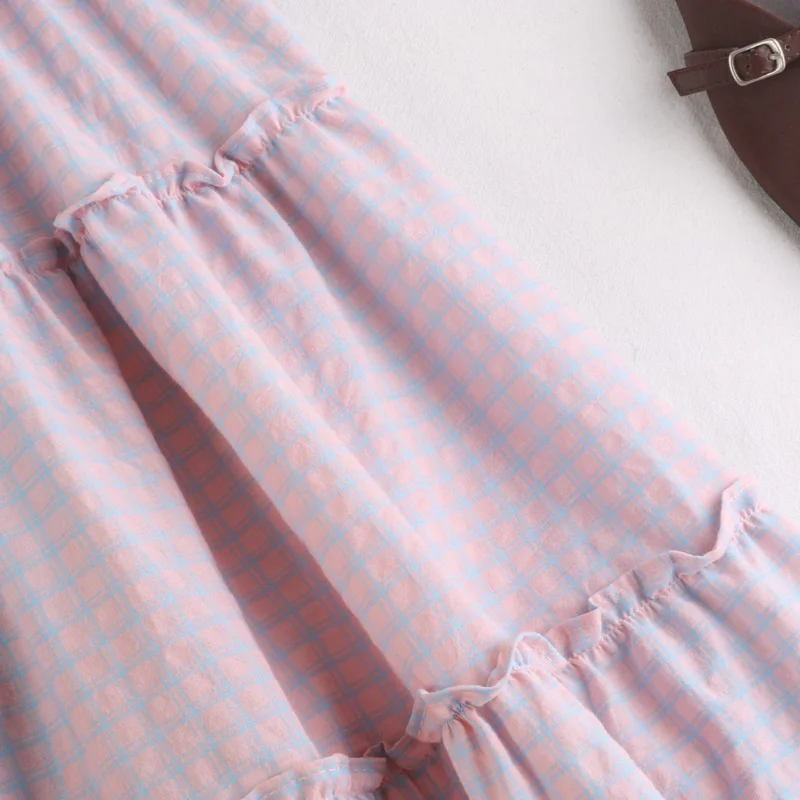 

2020 New Fashion Women Skirts Summer Vintage Plaid Pleated Long Skirts Female Patchwork Ruffles Midi Skirts Faldas Largas Mujer