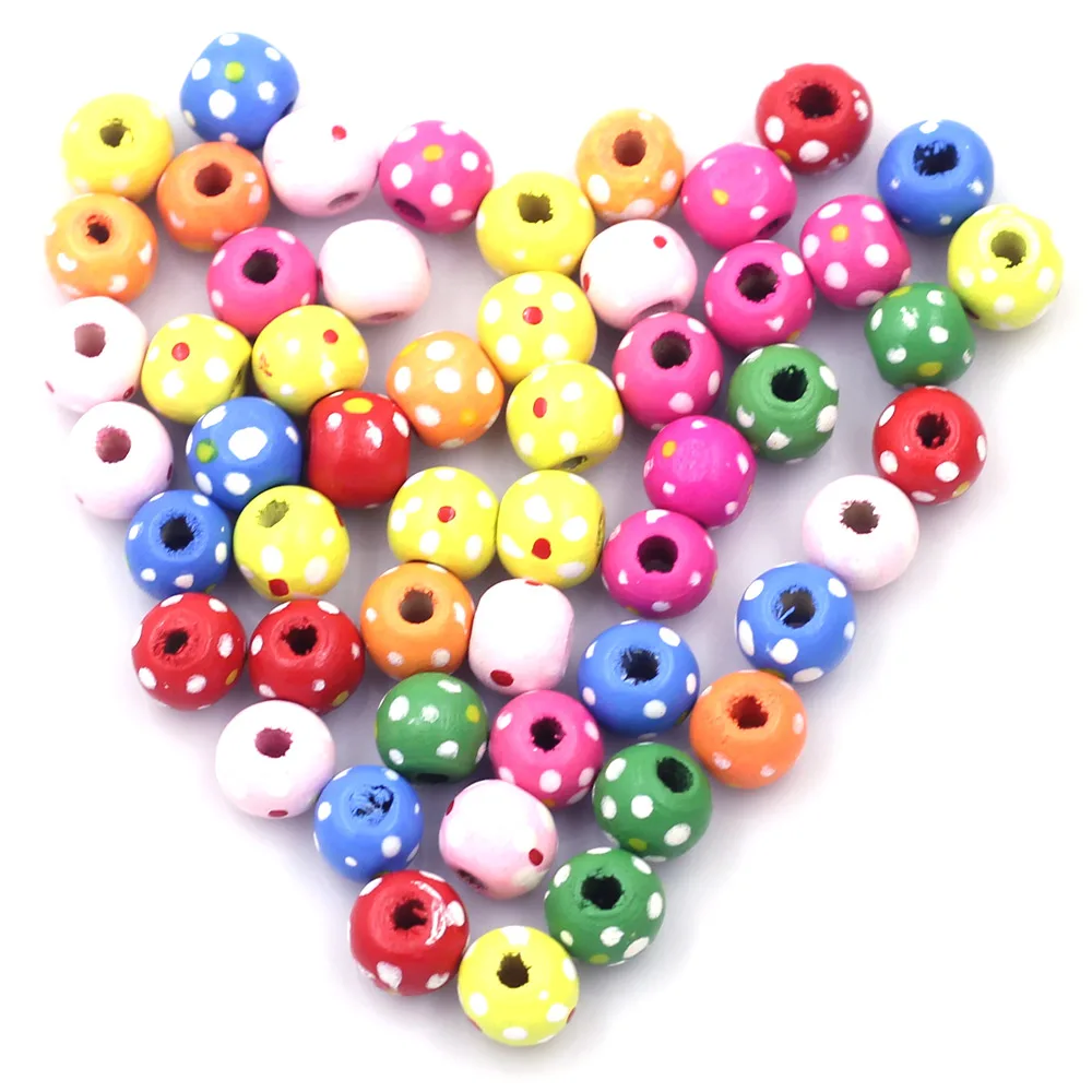 

100Pcs Wood Spacer Beads Wooden Dot Round Multicolor Mixed For Charm Necklaces Crafts Jewelry DIY Findings 10mm