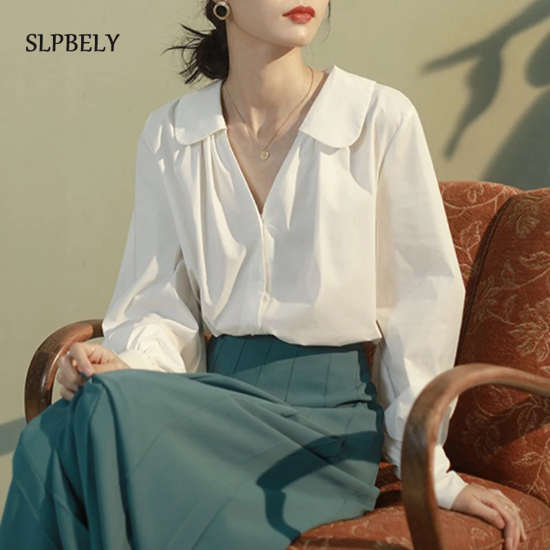 

Женская блузка с V-образным вырезом и длинным рукавом, в стиле ретро