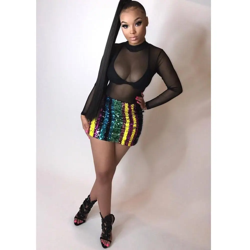 Модная юбка выше колена в разноцветную полоску расшитая блестками новая летняя