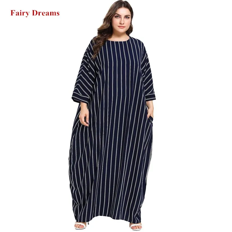 Мусульманское платье Abayas Дубай турецкое свободное синее Полосатое длинное