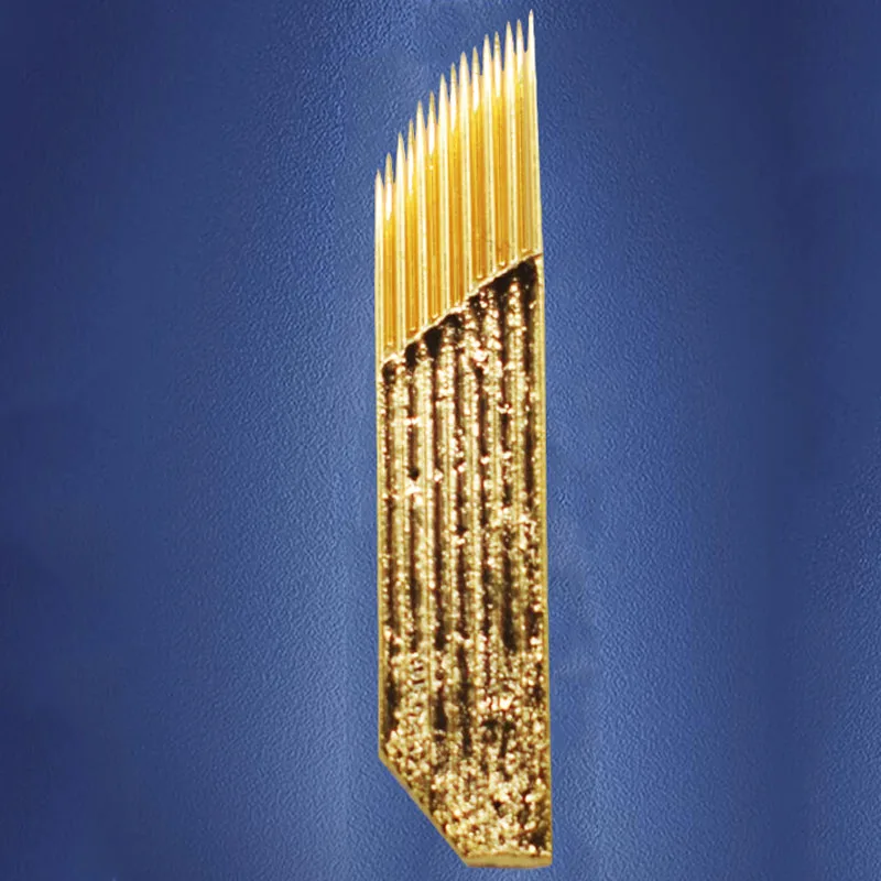 Permanent Makeup 3D Embroidery Needle Golden 2 Row 15 Pins For Eyebrow Tattoo Microblading Blade Fog |