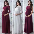 Кружевное платье Pudcoco для беременных женщин с вырезами длинное платье для беременных Одежда для фотосъемки свадебное платье с длинным рукавом