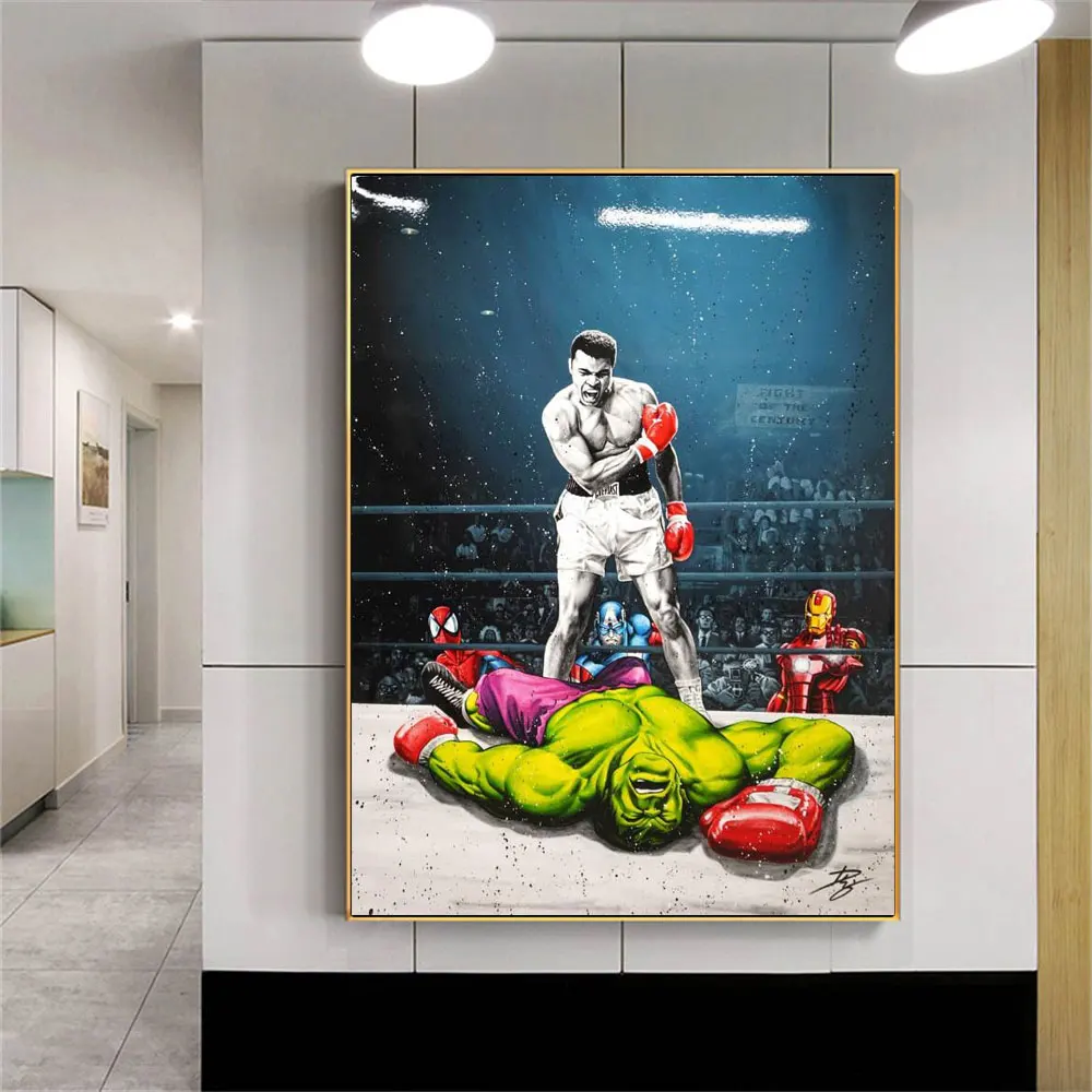 

Disney Boxer Posters and Prints Graffiti Art Painting on Canvas Wall Art Boxing King Ali and Hulk Pictures for Room Home Decor