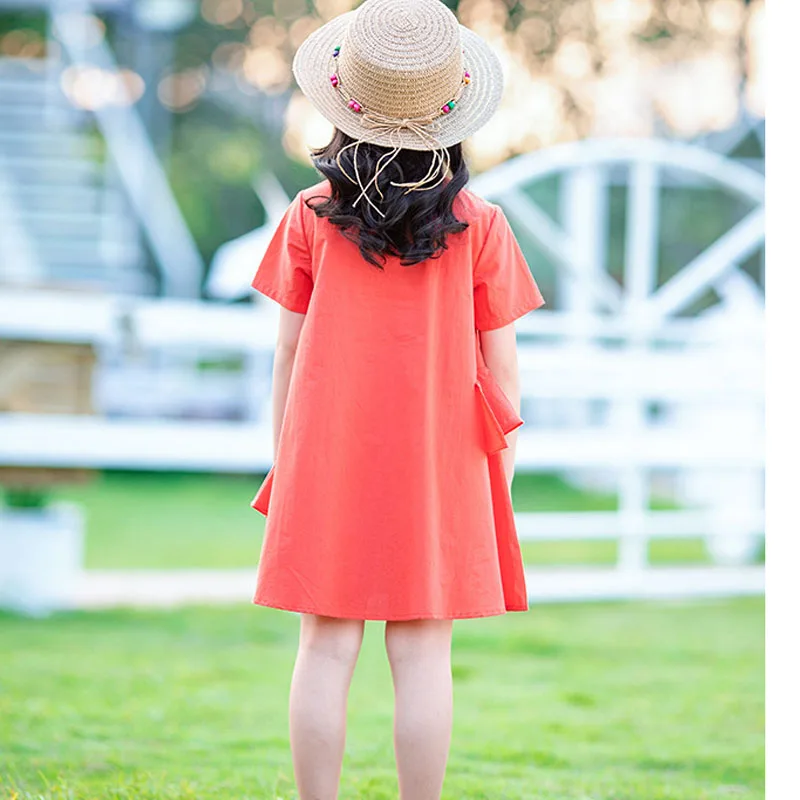Платья для девочек-подростков свободные хлопковые короткие платья оранжевого