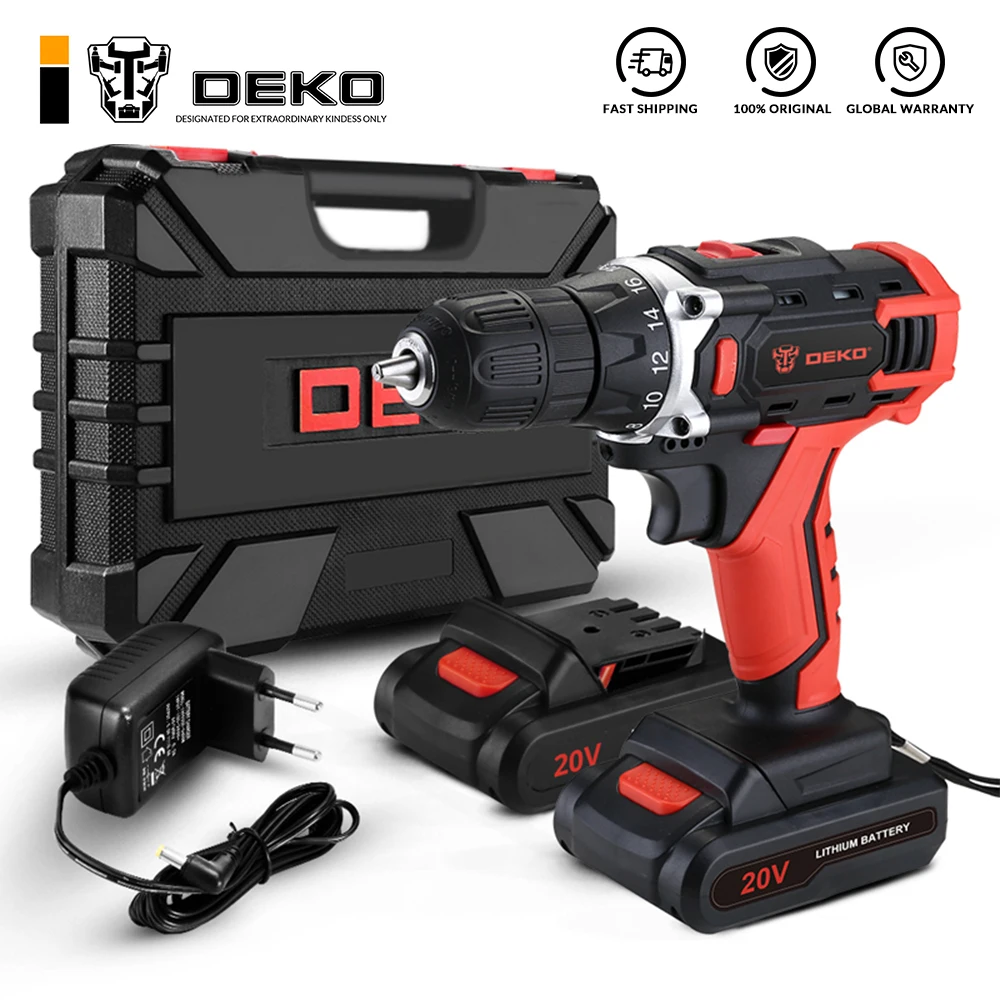 DEKO New Sharker 20 в Беспроводная сверлильная электрическая отвертка мини беспроводной драйвер питания литий-ионный аккумулятор постоянного тока 3/8 дюйма 2 скорости