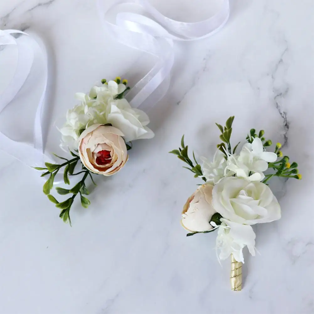 Элегантный Искусственный цветок на запястье/корсаж для свадебной вечеринки