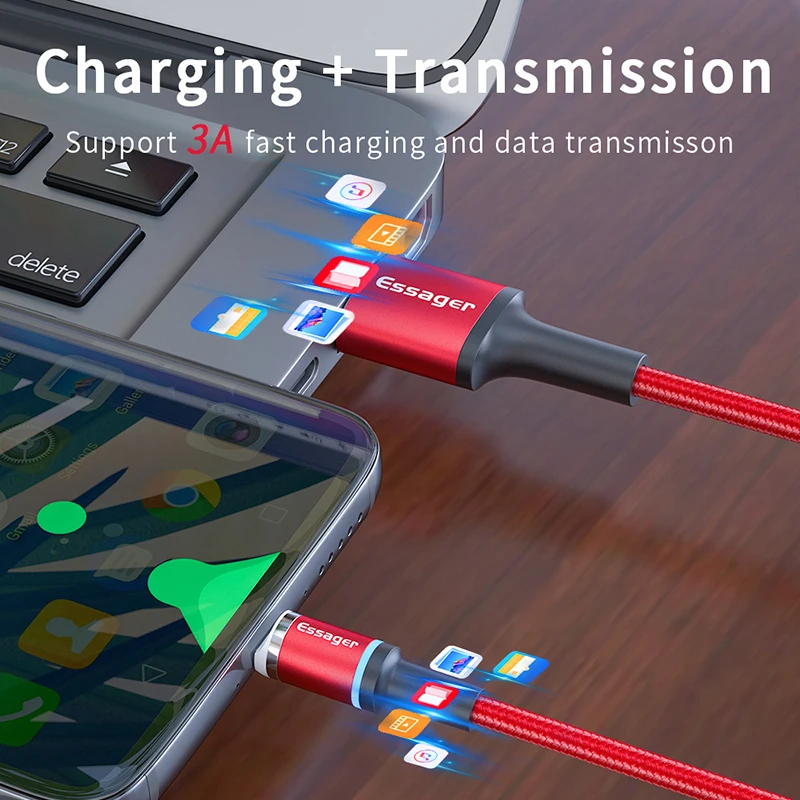 Магнитный кабель Essager Micro USB Type-C для iPhone Lighting 1 м 2 3 А быстрая зарядка | Мобильные