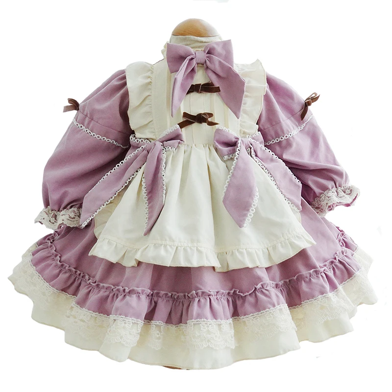 

Original Autumn/Winter Girls' Dress Spanish Lolita Cotton Lace Bow Long Sleeve Princess Clothing Children's Dress High Quality