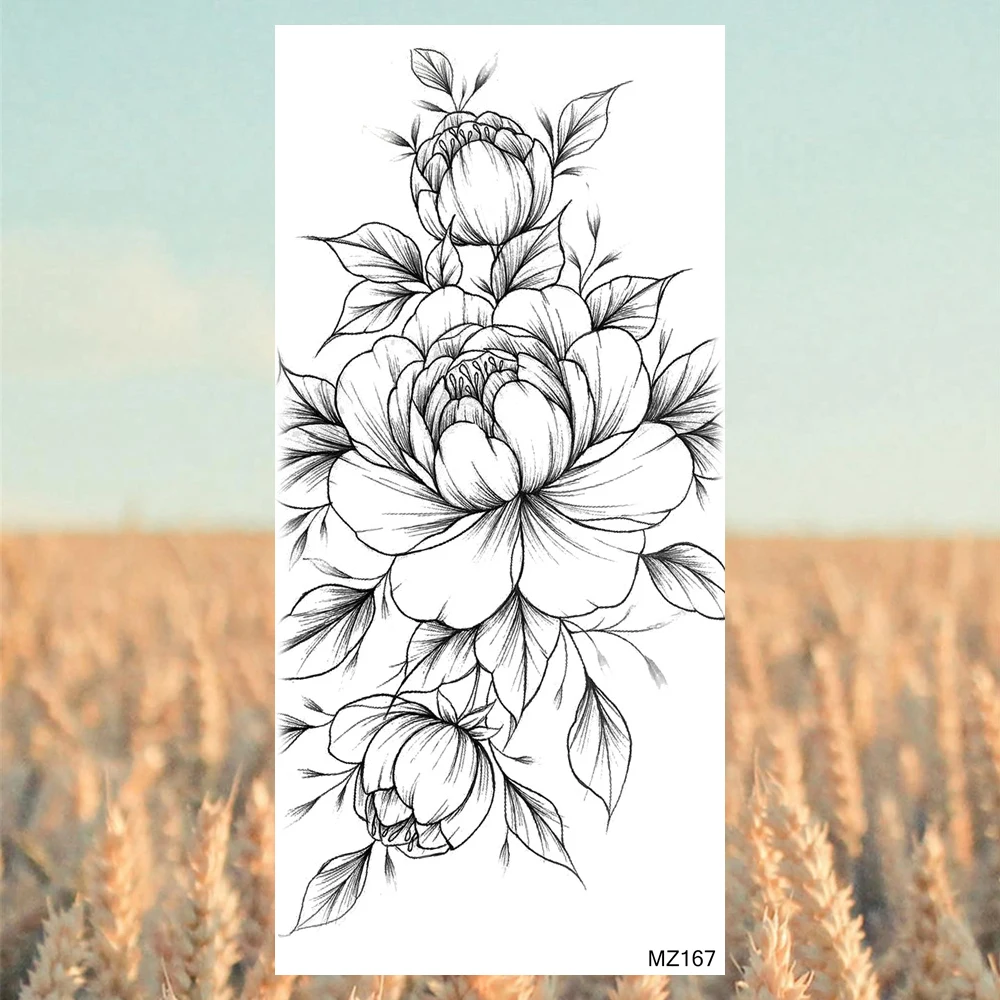 Татуировка Временная на руку для женщин модная Имитация черной розы