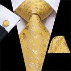 Hi-Tie Новый роскошный цветочный галстук набор для мужчин шелковые мужские галстуки Золотые желтые большие галстуки для мужчин галстук Hanky запонки набор Длинные мужские галстуки