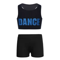 kids girls ballet dancewear gymnastics clothes set letters printed sports bra tops tank crop top with shorts tracksuit outfit