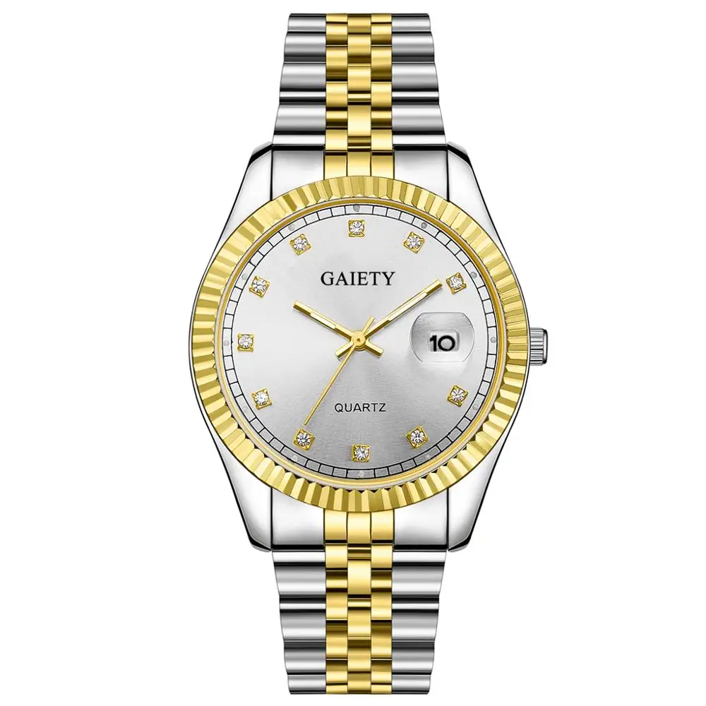 Gold White Золотые новые часы золотые модные мужские часы полностью золотые кварцевые часы из нержавеющей стали наручные часы оптом Веселые золотые часы мужские - Цвет: Gold White