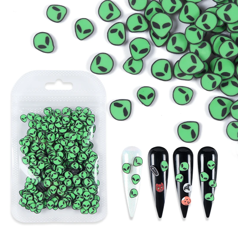 

10g 3D Green Alien Slices Nail Art Decorations Soft Polymer Clay Flake For Manicure Beauty Polish Charms Nails Supplies RK140170